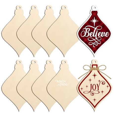 Large Christmas Wooden Ornaments to Paint 10Pcs, DIY Blank Unfinished Bell Wood Cutout Ornament for Crafts Hanging Decorations, Halloween Sophena