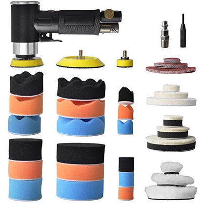 48 Pcs mini random orbital air sander kit, high-speed mini air sander polisher, Includes 1-inch and 2-inch and 3-inch polisher pad kit polishing