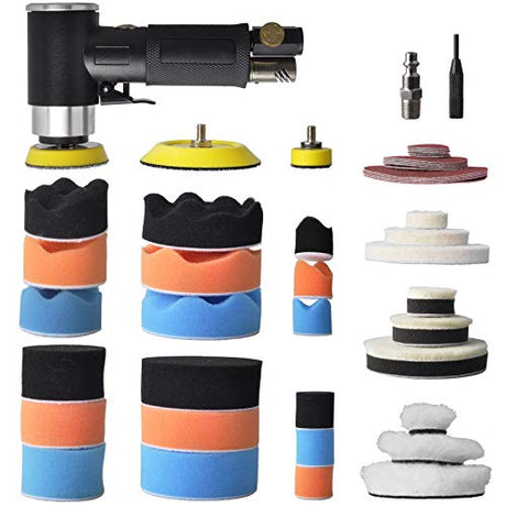 48 Pcs mini random orbital air sander kit, high-speed mini air sander polisher, Includes 1-inch and 2-inch and 3-inch polisher pad kit polishing WoodArtSupply