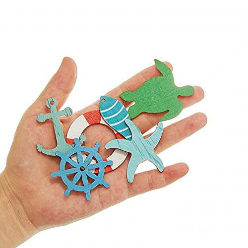Coastal Cruise Ship Miniature Beach Themed Craft Wood Cutout Starfish, Sea Turtle, Sea Ring, Captain Wheel and Fish Small Wood Nautical Marine Jetec