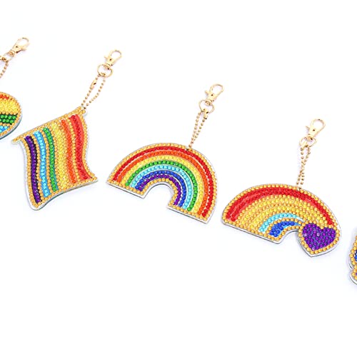 MWOOT 5Pcs 5D DIY LGBT Rainbow Diamond Art Painting Keychain Kit, Double Sided Full Drill Rhinestone Painting Key Ring Pendant for Kids Adults - WoodArtSupply