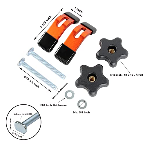 O'SKOOL 2 Pack Mini Hold Down Clamps Kit, 3-1/3” L x 1” Width T-Track CNC Router Clamp - WoodArtSupply