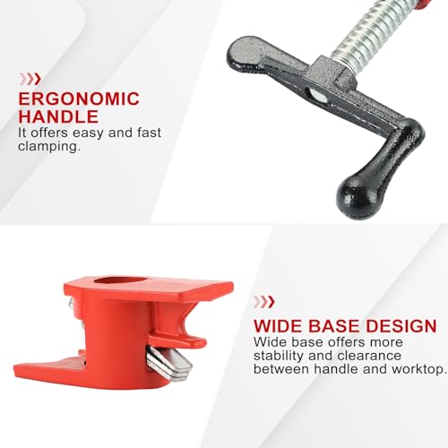 FLKQC 3/4" Wood Gluing Pipe Clamp Set with Unique Foot Design Red Heavy Duty Bar Clamps Cast Iron Quick Release Pipe Clamp Tools for Woodworking (6) FLKQC