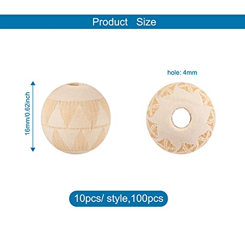 Craftdady 100pcs Unfinished Natural Wooden Beads 16mm Large Hole Rondelle Round Wooden Loose Beads with Engraved Christmas Pattern for DIY Jewelry - WoodArtSupply