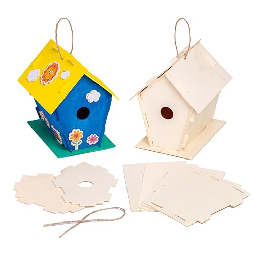 Neliblu 6 DIY Wooden Birdhouses - Kids Bulk Arts and Crafts Set, Crafts for Adults - with Unfinished Wood Birdhouse Kits, Paint Strips, Brushes and Neliblu