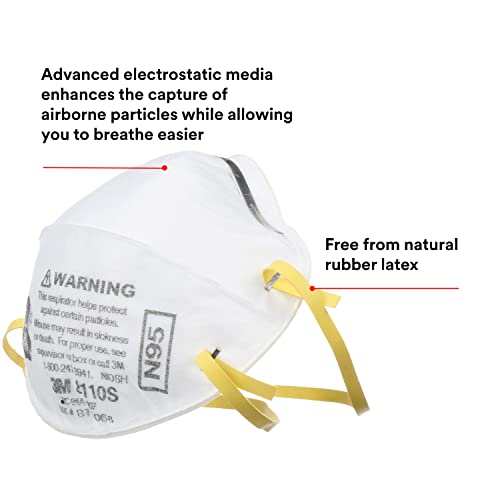 3M Particulate Respirator, 8110S, N95, Unsealed , Smaller Size, Adjustable Noseclip, Two Strap Design, Advanced Electrostatic Media, Nosefoam, 3M