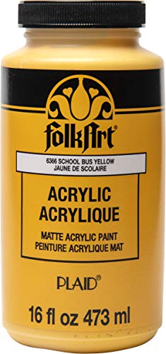 FolkArt Matte Acrylic Paint in Assorted Colors, 16 oz, School Bus Yellow 16 Fl Oz - WoodArtSupply