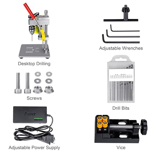 BERXOL Mini Drill Press, Benchtop Drill Press, Portable Electric Drilling Machine, CNC 795 Motor, B10 Chuck, Drill Bit and Clamp for Metal Wooden - WoodArtSupply