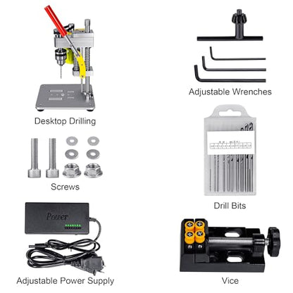 BERXOL Mini Drill Press, Benchtop Drill Press, Portable Electric Drilling Machine, CNC 795 Motor, B10 Chuck, Drill Bit and Clamp for Metal Wooden - WoodArtSupply