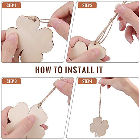 Amosfun Wooden Four-Leaf Clover Ornaments St. Patricks Day DIY Wood Arts and Crafts Shamrock Wooden Hanging Adornments Party Favors Decorations 20PCS Amosfun
