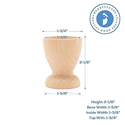 Wooden Egg Holder 2-1/8 inch, Pack of 6 Egg Cups Wooden & 6  2-1/2 inch Flat Bottom Eggs in a Cup, Wood Egg Unfinished, by Woodpeckers - WoodArtSupply