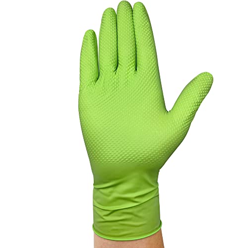 TITANflex Thor Grip Heavy Duty Green Industrial Nitrile Gloves, 8-mil, Medium, Box of 100, Latex Free, Raised Diamond Texture Grip, Powder Free, Food - WoodArtSupply