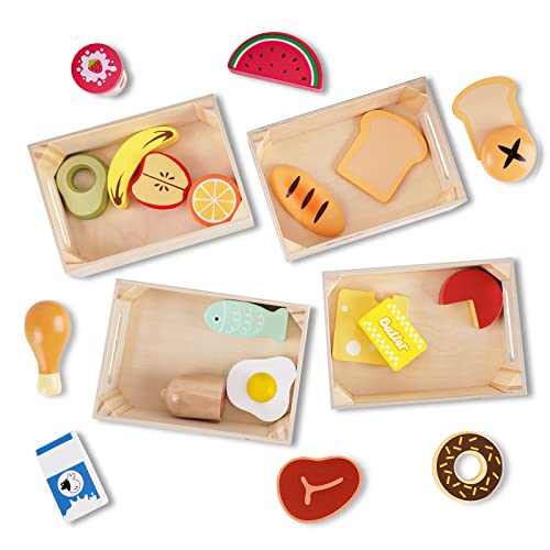 Food Groups - Wooden Play Food Sets, Pretend Play Kitchen Toys, Toy Food Accessories for Toddlers 1-3, Wood Play Fake Food for 1 2 3 Year Old Boys KMTJT