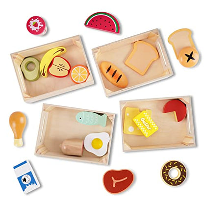 Food Groups - Wooden Play Food Sets, Pretend Play Kitchen Toys, Toy Food Accessories for Toddlers 1-3, Wood Play Fake Food for 1 2 3 Year Old Boys