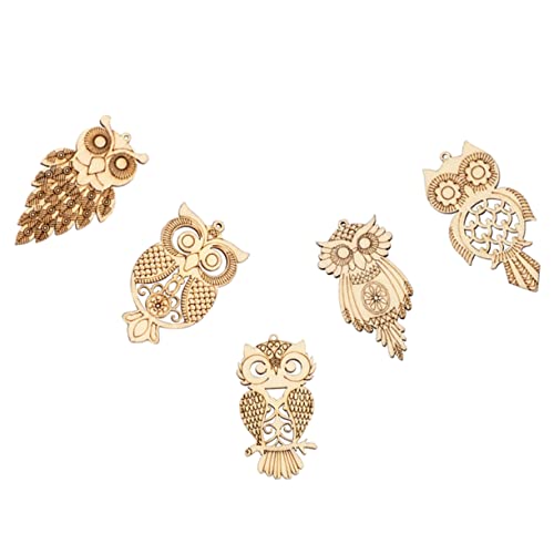 VILLCASE 75 Pcs owl Wood Chips Flowers for Crafts Micro Garden Animal Statue Wood Slices Unfinished Wood Crafts bass Wood Owl Charm Pendant Wood VILLCASE