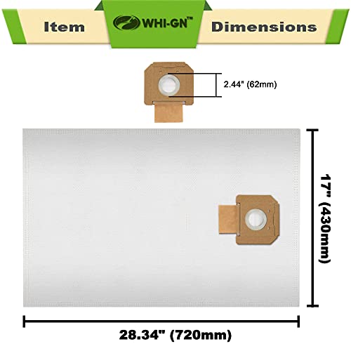 WHI-GN Replacement for BOSCH Bags, VB140F Fleece Filter Bags, compatible with BOSCH 14 Gallon Dust Extractors VAC140 (6 Pack) WHI-GN