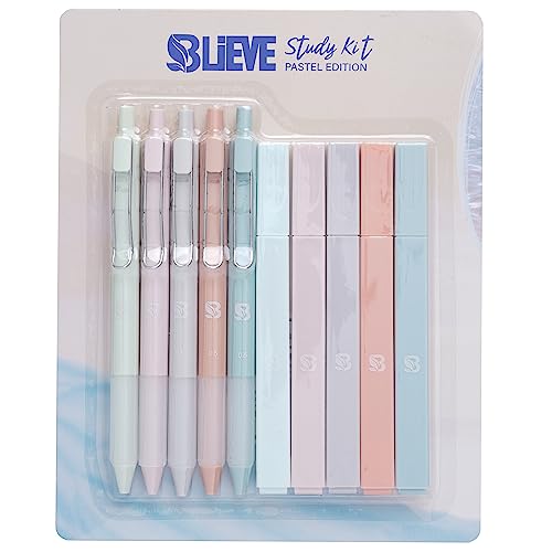 BLIEVE - Aesthetic Highlighters and Gel Pens With Soft Ink And Tip, No Bleed Dry Fast Easy to Hold, for Bible Journaling Planner Notes School Office - WoodArtSupply