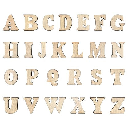 VILLCASE Mini Wood Letters, 200 Pieces Unfinished Wood Alphabet Letter Slices, 0.6" A-Z Wood Pieces DIY Wooden Alphabet Spelling Educational Kits for