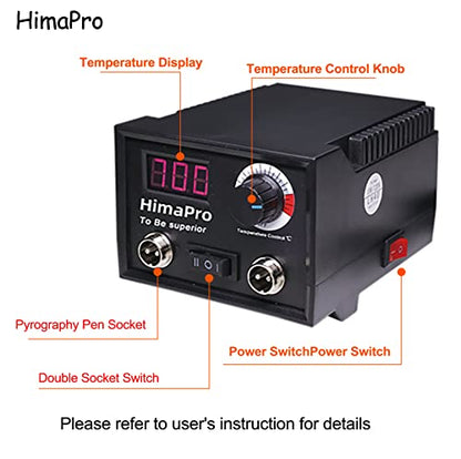 HimaPro Dual Pen Wood Burning Kit, Wood Burner Tool Kit, Wood Burning Station Kit, Pyrography Kit; 60W 100/120V with Adjustable Temperature 0~720°C;