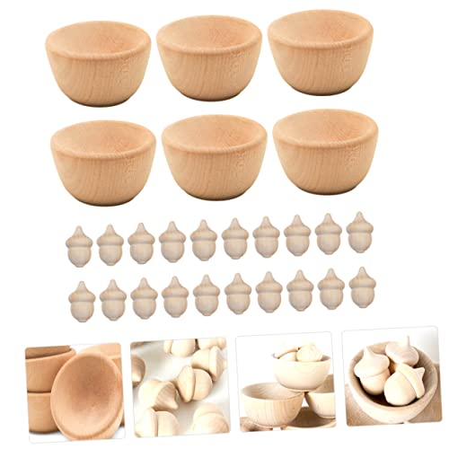 VILLCASE 3 Sets 26 Wooden Toys Wooden peg Dolls Wooden Craft Bowls Unfinished Wood Toys for Crafts Acorns Peg Doll Wedding Decoration Natural VILLCASE