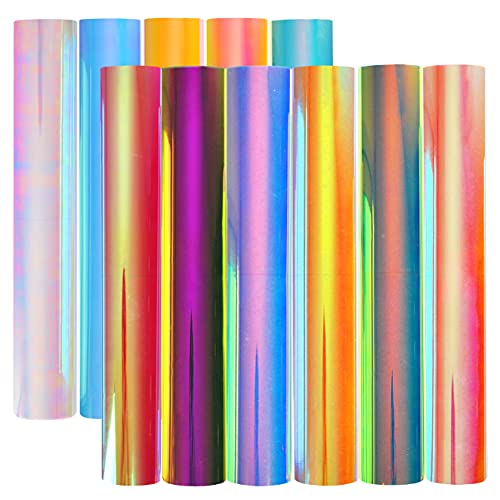 Stardustworkx Opal Holographic Heat Transfer Vinyl 11 Pack Holographic Iron on Vinyl Rainbow Vinyl Glitter HTV Metallic HTV Sheets Chameleon - WoodArtSupply