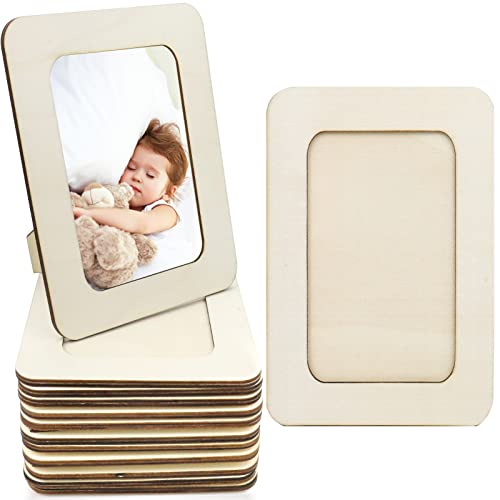RYKOMO 12 Pieces DIY Wood Picture Frames Unfinished Solid Wood Photo Picture Frames for 4 x 6 in Photos, Standing Wooden Photo Frames for Crafts