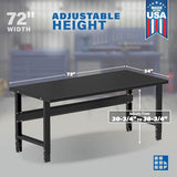 Borroughs® 72" Adjustable Workbench, 12-Gauge Black Painted Steel Top Heavy-Duty Workstation, 2000 LBS Load Capacity Worktable for Workshop, Garage, Borroughs