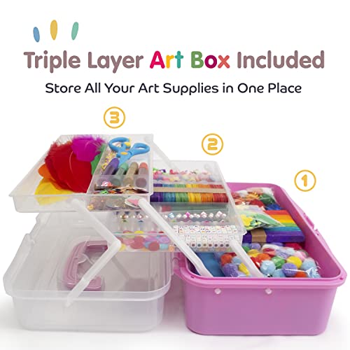 Olly Kids Arts and Crafts Supplies for Kids Girls 4 5 6 7 8 9 10 11 & 12- Ultimate Crafting Supply Set in Portable 3 Layered Plastic Art Box - WoodArtSupply