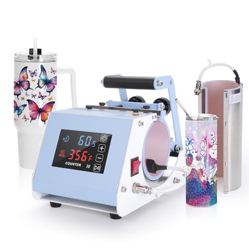 PYD Life 110 V 2 in 1 40 OZ 30 OZ Tumbler Heat Press Machine Mini Max Light Blue Touch Screen for 40 OZ 30 OZ 20 OZ 16 OZ Sublimation Tumbler,for PYD Life