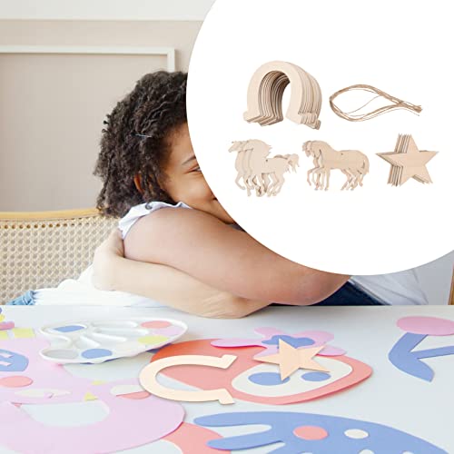 COHEALI 36pcs Horseshoe Chips Unfinished Wooden Cutouts Unfinished Wood Supplies & Materials Horse Shoes Wood Gift Label Kids Crafts Horse Wood COHEALI