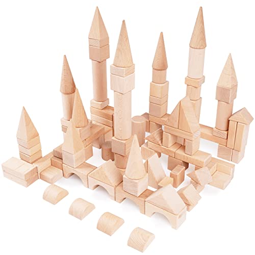 GenJuw 100Pcs Wooden Building Blocks Set- Wood Stacker Stacking Blocks Game Toys for Toddlers, Multiple Shapes, Toddles Blocks- Baby Wooden Blocks - WoodArtSupply