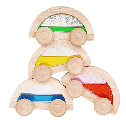 Wooden car Toys 4pc Colorful Wooden Vehicle Set Toy and Pretend Play Toys Fine Movement Development Educational Toys Wooden Push Cars and Infant