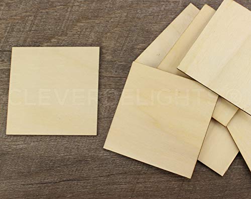 CleverDelights 3 Inch Wood Squares - 25 Pack - 3/32" Thick - 3" Unfinished Craft Pieces CleverDelights
