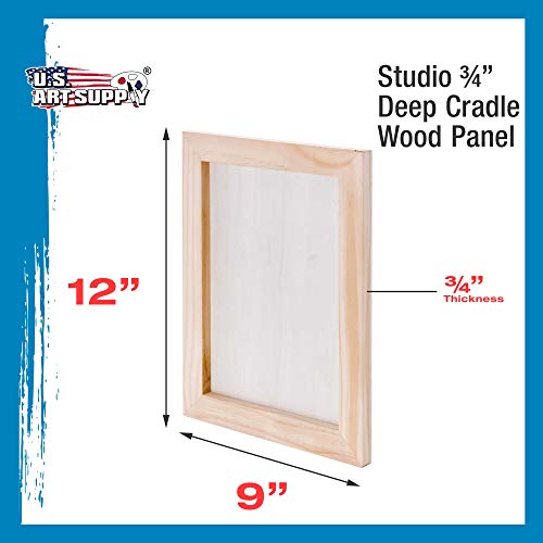 U.S. Art Supply 9" x 12" Birch Wood Paint Pouring Panel Boards, Studio 3/4" Deep Cradle (Pack of 4) - Artist Wooden Wall Canvases - Painting U.S. Art Supply