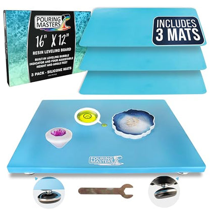 Pouring Masters Leveling Board for Epoxy Resin, 16" x 12", 3 Silicone Cover Mats - Adjustable Precision Leveling Table for Self-Leveling Resin, - WoodArtSupply