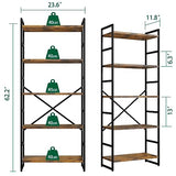 Shintenchi Rustic Brown 5-Tier Industrial Bookcase for Home, Office, and Living Spaces Shintenchi