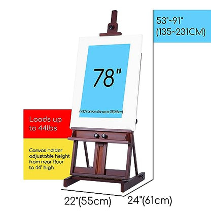 MEEDEN Art Painting Easel, Beech Wood Studio Easel 53" to 91"H, Holds Canvas to 78", Large Professional H-Frame Easel Stand with Storage Tray, - WoodArtSupply