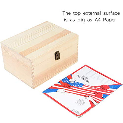 Extra Large Rectangle Unfinished Pine Wood Box Natural DIY Craft with Hinged Lid and Front Clasp for Arts Hobbies and Home Storage-10.71x8x5.66