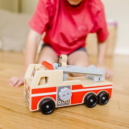 Melissa & Doug Wooden Fire Truck With 3 Firefighter Play Figures - Fire Truck Toys For Kids, Toddler Toy For Pretend Play, Classic Wooden Toys For Melissa & Doug