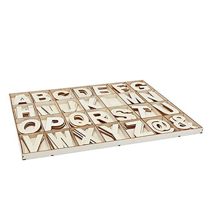 Unfinished Wooden Letters, Symbols, Storage Tray, 3 Inch Alphabet (112 Pieces)