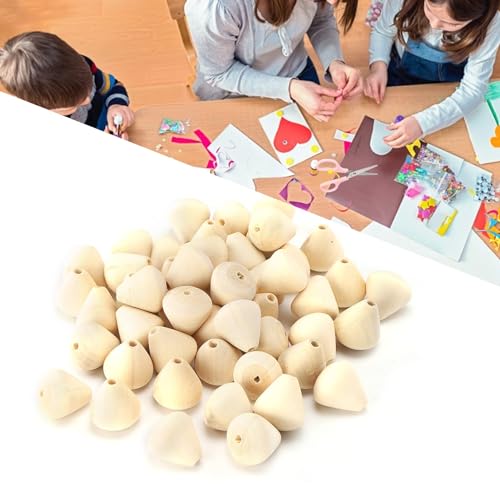 50Pcs Wooden Beads for Crafts, Natural Wood Beads Cone Shape Unfinished Wooden Loose Beads Wood Spacer Beads for Crafts DIY Jewelry Making HERCHR