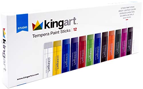 KINGART 575-12 TEMPERA PAINT Sticks, Set of 12 Rich Colors, Solid Tempera Paint for Kids, Super Quick Drying, Non-Toxic, Work Great on Paper, Canvas, KINGART