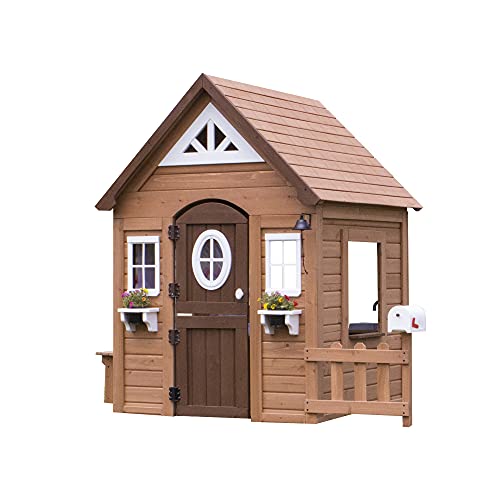 Backyard Discovery Aspen All Cedar Wooden Playhouse, Country Style, Dutch Front Door, Flower Pot Holders, Stove, Sink, Plastic Food, Doorbell, - WoodArtSupply