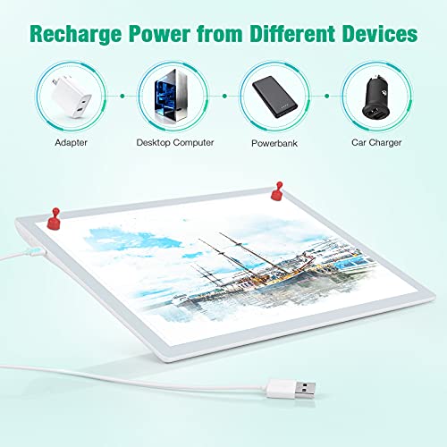 Rechargeable A4 Light Pad, Wireless Battery Powered LED Light Box for Tracing, Ultra-Thin Dimmable Light Board for Weeding Vinyl, Sketching, Drawing, - WoodArtSupply