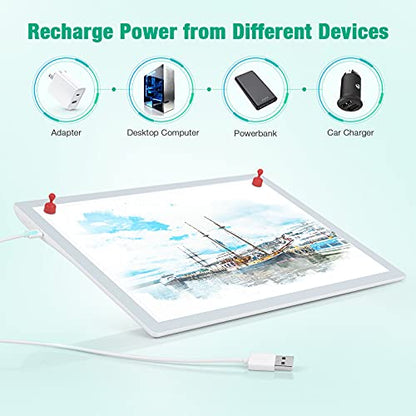 Rechargeable A4 Light Pad, Wireless Battery Powered LED Light Box for Tracing, Ultra-Thin Dimmable Light Board for Weeding Vinyl, Sketching, Drawing, - WoodArtSupply