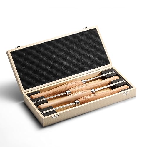 SainSmart 4 PCS Carbide Wood Lathe Turning Tool Set, Diamond, Round, and Square Replaceable Carbide Inserts, Ergonomic Wood Handle, for Turning Pens