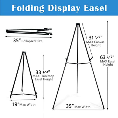 Falling in Art 66" High Black Aluminum Display Easel Stand, Large Adjustable Height Presentation Stand, Portable Tripod Holding Signs, Posters, and - WoodArtSupply