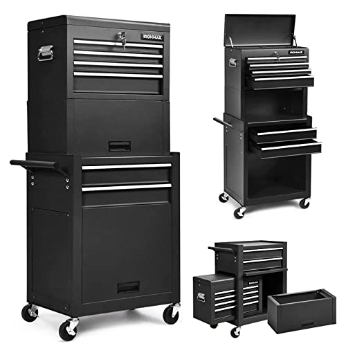 Goplus 6-Drawer Rolling Tool Chest, 3-in-1 Tool Box Organizer w/Auto Locking System & Lockable Wheels & Sliding Drawers & Detachable Top, Tool Goplus