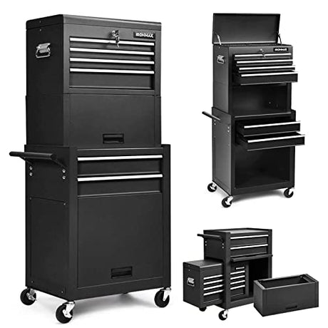 Goplus 6-Drawer Rolling Tool Chest, 3-in-1 Tool Box Organizer w/Auto Locking System & Lockable Wheels & Sliding Drawers & Detachable Top, Tool Goplus