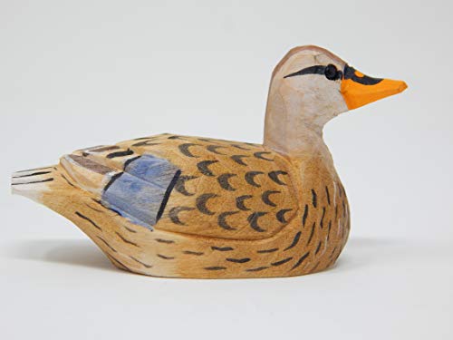Selsela Duck Wood Figurine Statue Carving Decoration Decoy Small Animal Miniature Sculpture (Female Mallard)